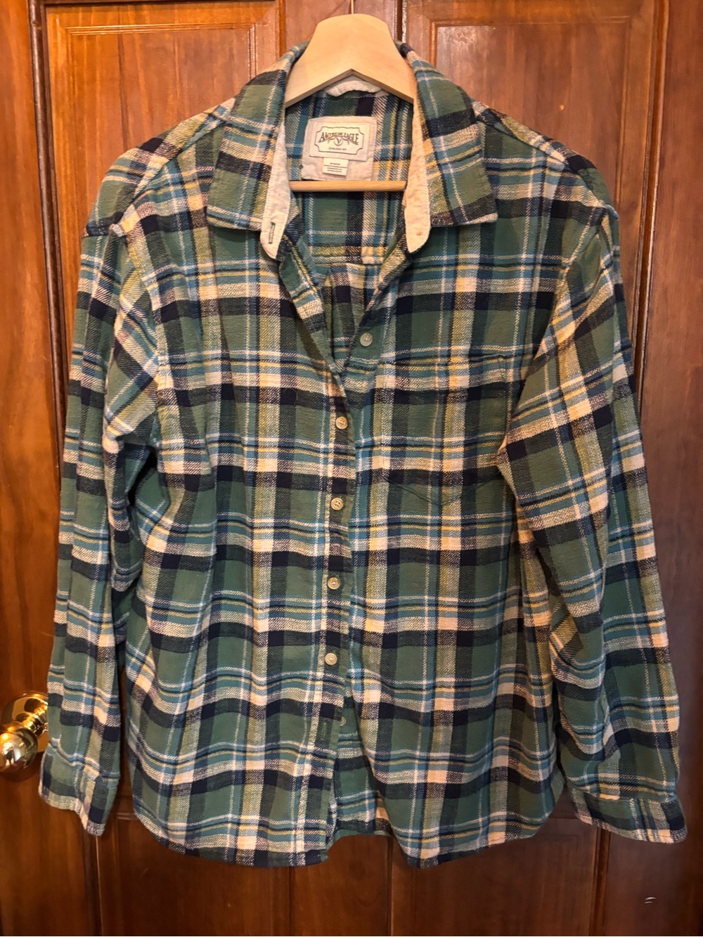 American Eagle Outfitters Green Plaid Button-Down Shirt